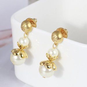 Tory Burch Earrings Gold Pearl Belle Flower Drop